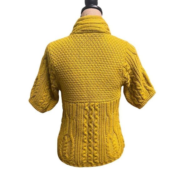 Ivy Jane Mustard Yellow Thick Knit Short Sleeve Button Front Sweater Cardigan - Picture 4 of 8